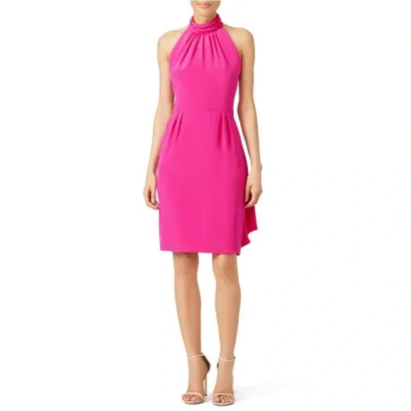 Carmen Marc Valvo Fuchsia Ruffle Halter Dress - Picture 3 of 11